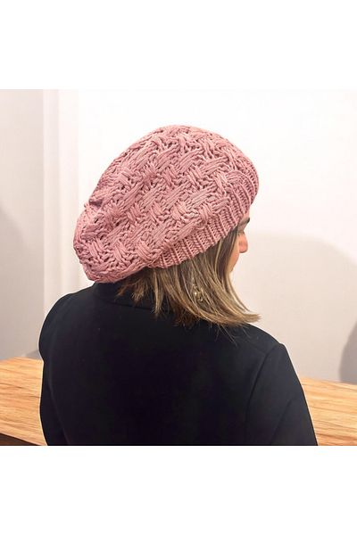 alsaccessories Women's Pink Color Knitted Diamond Model Painter Model Hair Cap, Hat