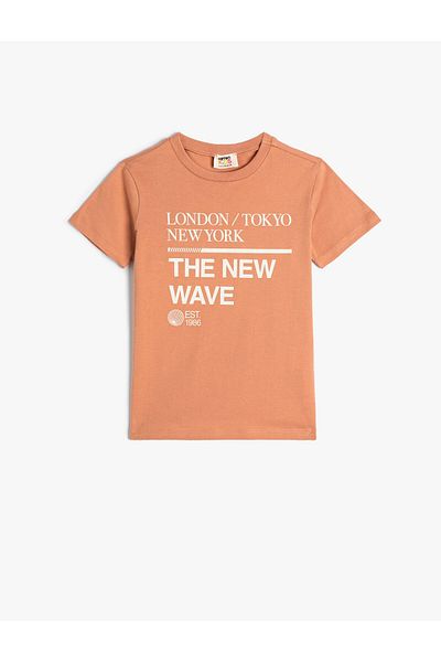 Koton Cotton Short Sleeve T-Shirt - Crew Neck, Slogan Printed