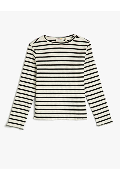 Koton T-Shirt Slim Langarm Rundhalsausschnitt gerippt