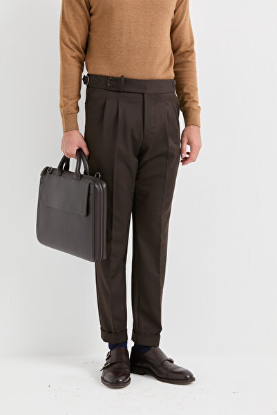 AEK FIORE Erkek Kahverengi Pileli Kumaş Pantolon