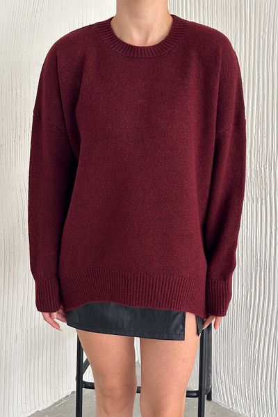 FEMELLE Pulover de damă bordeaux mărime standard oversize de bază tricotaj