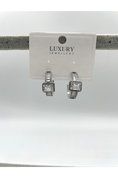 bej jewelry Kare Taşlı Halka Çelik Küpe