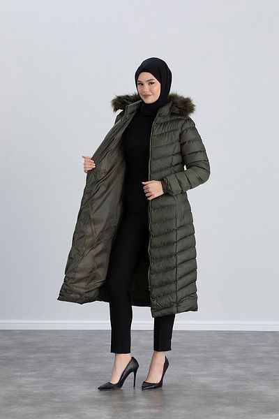 Space Fashion Palton puf lung kaki pentru femei