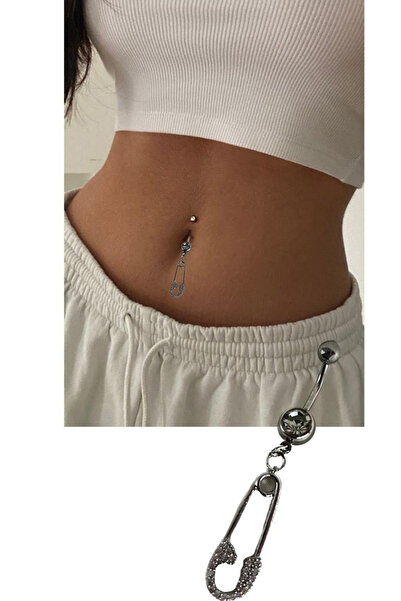 Saint Charmes Gümüş Renk Kilitli İğne Figürlü Cerrahi Çelik Göbek Piercing