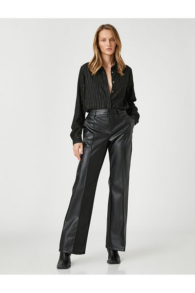 Koton Glitter Hidden Button Long Sleeve Shirt