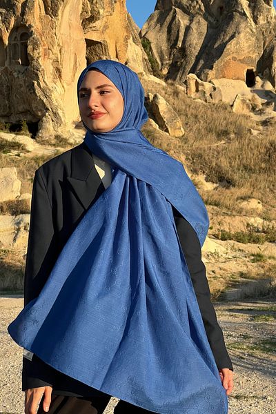 Şalland Şalland Monogram - Indigo Blue Jacquard Shawl