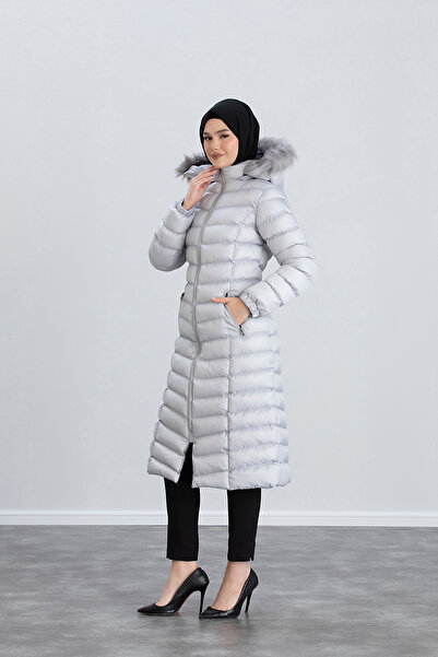 Space Fashion Women's Long Gray Puffer Coat