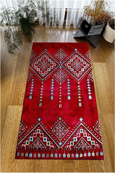 Viyana Home Digital Printed Non-Slip Base Washable Dowry Gift Prayer Mat Prayer Rug, Seccade-129-Red,