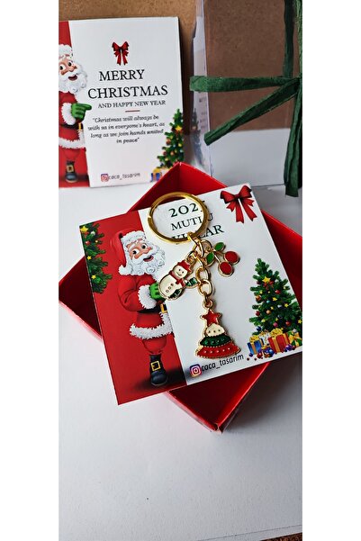 CACATOES Yılbaşı Ağacı ve Figürleri Anahtarlık, Çanta Süsü Merry Christmas Kartlı ve Kutulu Hediyelik
