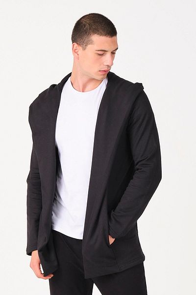 THE RULE Men's Black Regular Fit Hooded Long Poncho Cardigan