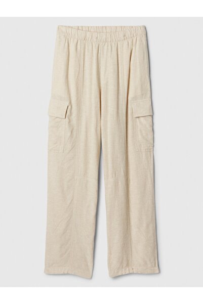 GAP Kadın Bej Keten Karışımlı Paraşüt Kargo Pantolon
