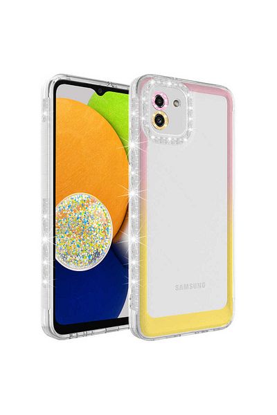 zore حافظة لهاتف Galaxy A03 بتصميم فضي ولون متدرج مع غطاء حماية للعدسة من Zore Park - وردي - أصفر