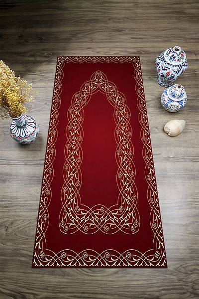 Viyana Home Covor de rugăciune pentru cadou, imprimat digital, cu bază anti-alunecare, lavabilă, SECCADE-119-RED,