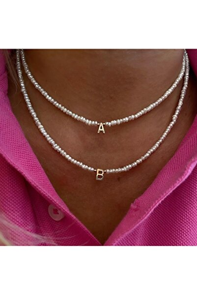 Hazeran accessories Gerçek Kum İncili Harfli Kolye