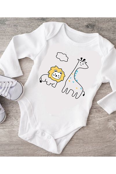 bebekpare Lion Giraffe Printed 100% Cotton Baby Bodysuit