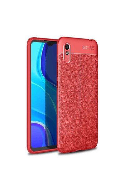 noktaks Redmi 9A Compatible Case Leather Stitched Look Niss Carbon Cover - Re...