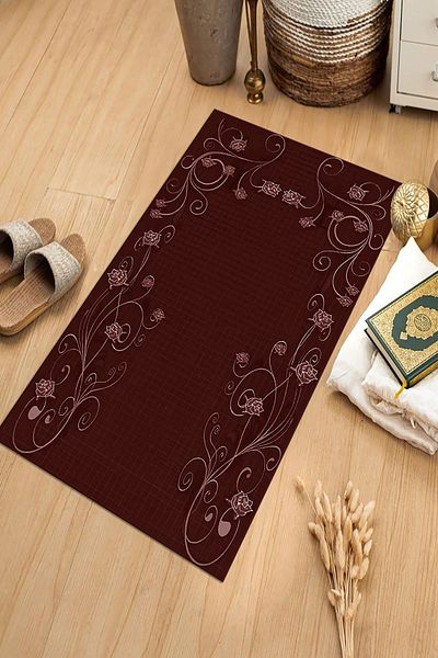 Viyana Home Digital Printed Non-Slip Base Washable Dowry Gift Prayer Mat Prayer Rug, Seccade-107-Red,