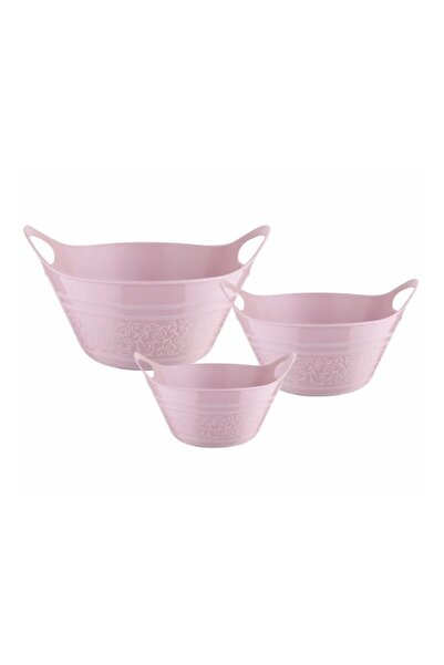 TEKNO İSTANBUL 3'lü Kulplu Badya Set Pembe Renk (1 Litre - 1.75 Litre - 2.75 ...