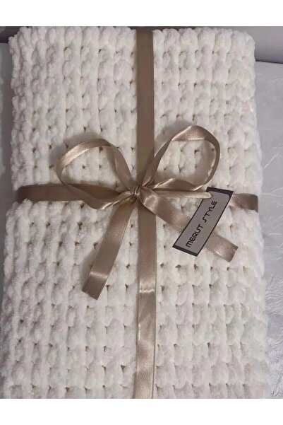 MERUT STYLE HAYATINI RENKLENDİR El Örgüsü Alize Puffy Tv Battaniyesi Krem Ren...