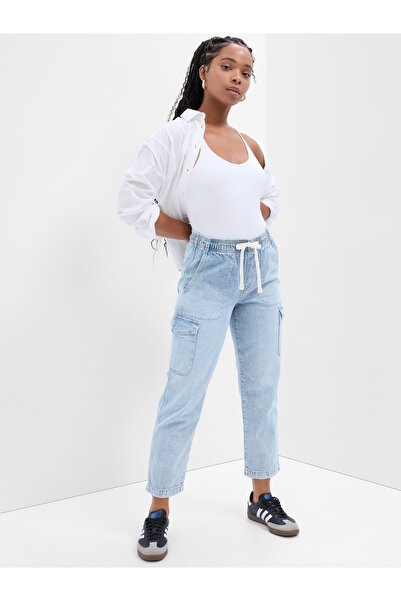 GAP Kadın Açık Mavi Mid Rise Easy Kargo Washwell™ Jean Pantolon