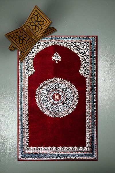 Viyana Home Digital Printed Non-Slip Base Washable Dowry Gift Prayer Mat Prayer Rug, Seccade-123-Red,