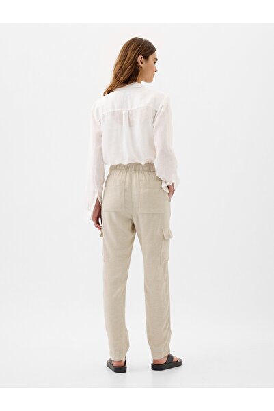 GAP Kadın Bej Mid Rise Easy Keten Karışımlı Kargo Pantolon