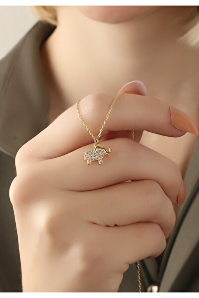 LİNOVE JEWELLERY Gümüş Fil Kolye 925ayar gümüş üzeri altın kaplama Fil kolyes...