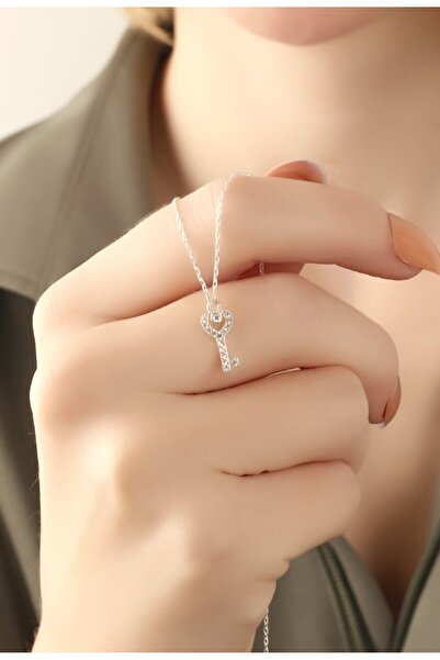 LİNOVE JEWELLERY Gümüş Anahtar Kolye 925ayar Gümüş kalpli anahtarlı Kolye min...