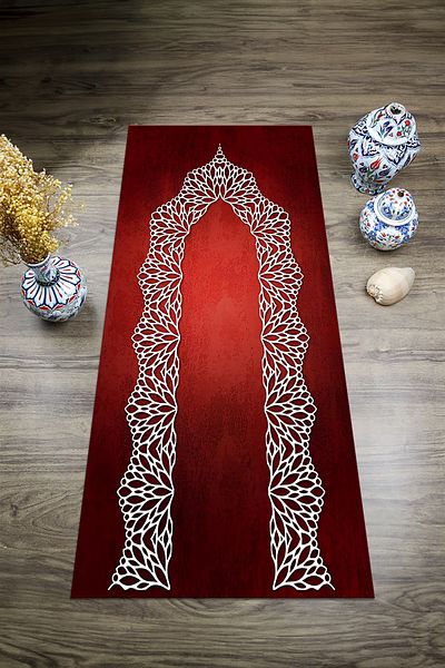 Viyana Home Digital Printed Non-Slip Base Washable Dowry Gift Prayer Mat Prayer Rug, Seccade-115-Red,