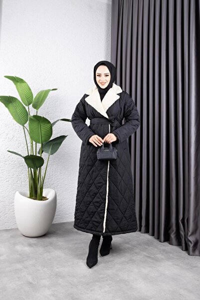 HARMAN BUTİK KADIN ASTARLI YANDAN İÇİ KÜRKLÜ KAPİTONE UZUN MONT