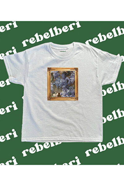 rebelberi Baby Tee Tablo Flori Cadru Stil Vintage Y2K Grunge Fairycore 100% B...