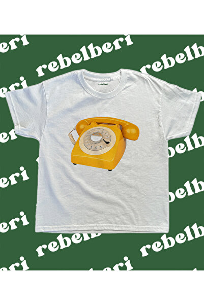 rebelberi Κίτρινο μπλουζάκι με μοτίβο τηλεφώνου Y2K Grunge Fairycore Baby Tee...