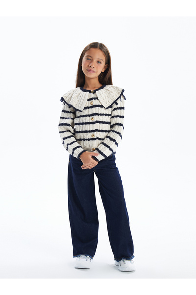 Dexia Μπλε Navy-Ecru Πλεκτό Ζακέτα - Πουκάμισο με λεπτομέρεια γιακά και κουμπιού