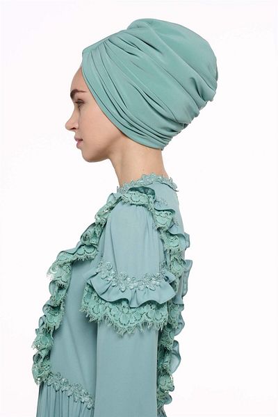 miha Hicran Önal Mint Colored Designed Bonnet with Handles
