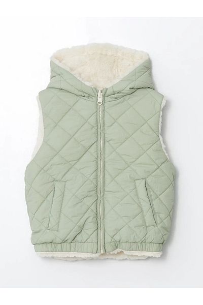 LC Waikiki LCW baby Ecru βελούδινο γιλέκο για κορίτσια με κουκούλα
