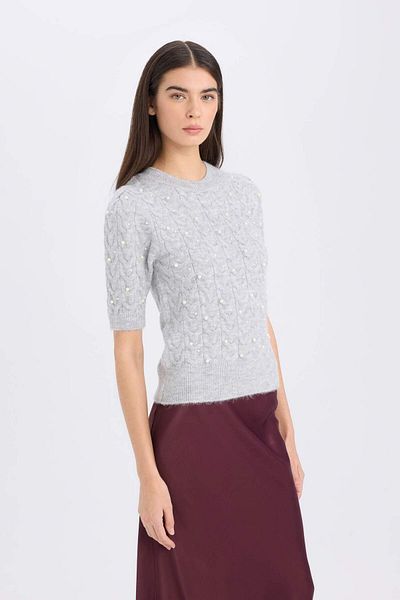DeFacto Regular Fit Crew Neck Basic tömör félujjú kötöttáru pulóver 3196518