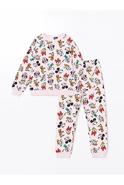 LC Waikiki LCW Kids Pembe Bisiklet Yaka Mickey Mouse Baskılı Kız Çocuk Pijama Takımı CENT TRADE