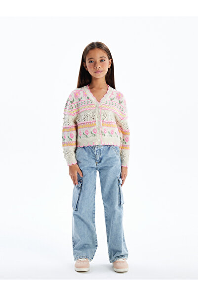 Dexia Ζακέτα πλεκτό με λαιμόκοψη V με λουλούδια - Πολύχρωμη