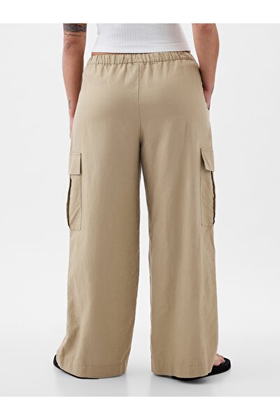 GAP Kadın Bej Keten Karışımlı Pull-On Kargo Pantolon