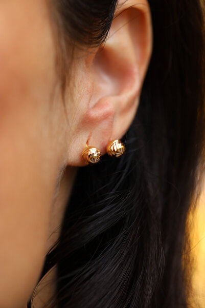 Yenigün Kuyumculuk 14 Ayar Altın Çevirmeli Vidalı Işıltılı Top Küpe 6 mm