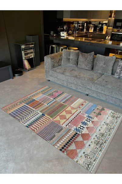 Rugs Modern Halı Barcelona Collection Multicolored Mixed Geometric Motifs Pat...