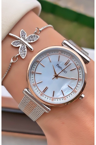 Ferrucci Marka Rose Gümüş Renk Çelik Kordon 2 Yıl Garantili Kadın Kol Saati - Bileklik