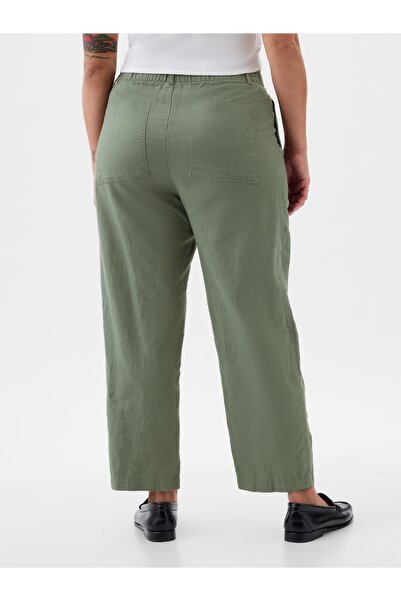 GAP Kadın Haki High Rise Keten Karışımlı Pull-On Pantolon