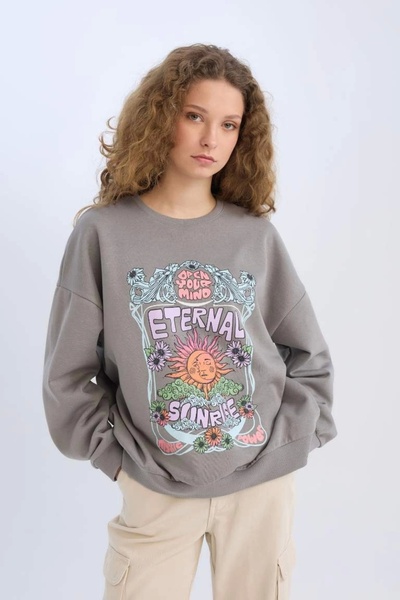 DeFacto Loose Fit Crew Neck Printed Thick Sweatshirt 4W1Dfswe1481__Cwn