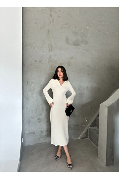 Butik KADIN SİYAH POLO YAKA KOL DETAY ÇAN ETEK TRİKO ELBİSE