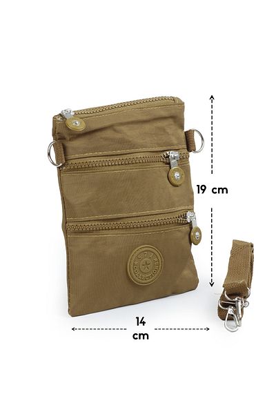 İMAKS Χακί Crinkle/Clinkir 3 Zipper Αδιάβροχο λουρί ώμου Τηλεφωνική τσάντα Πορτοφόλι 1115G