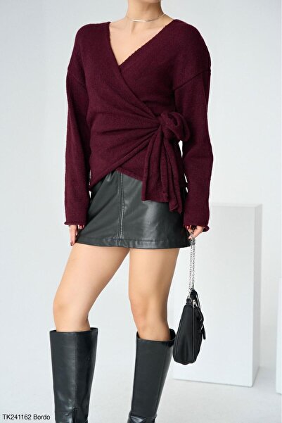 CADDELAMODA Tricotaj de damă cu cravată laterală dublu piept