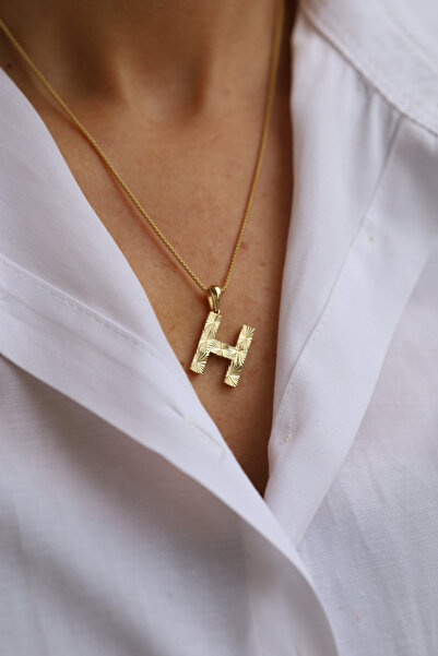 Yenigün Kuyumculuk 14 Ayar Altın H Harfli Işıltılı Kolye Ucu