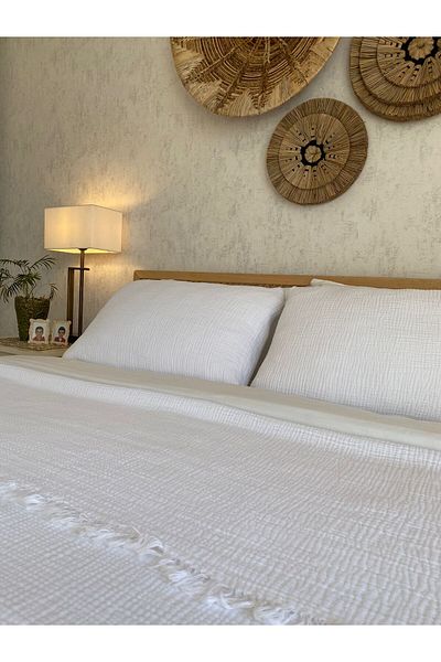 YASEMİNİNEVİ Cuvertură de pat albă din muselină Pique (170X230CM)