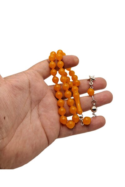 Han Ticarethane Πορτοκαλί Χρώμα Σκόνης Κεχριμπάρι Ροζάριο με Σφαίρα Κοπής